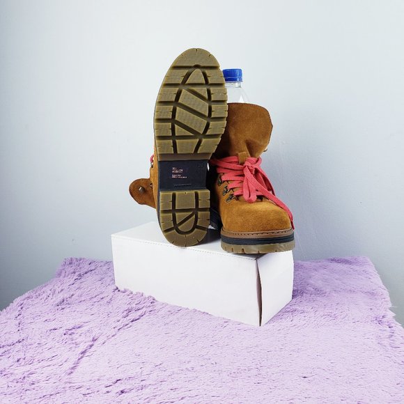 MADE IN SPAIN CALF LEATHER+SHERPA FUR LINED Cognac Hiker Alpine Snow Boot 39 NEW - Picture 1 of 7